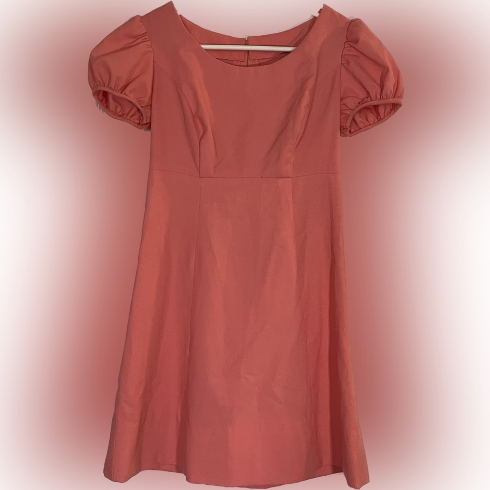 Custom-made Bright Coral Dress Puffy Sleeves Back Zipper 🪸